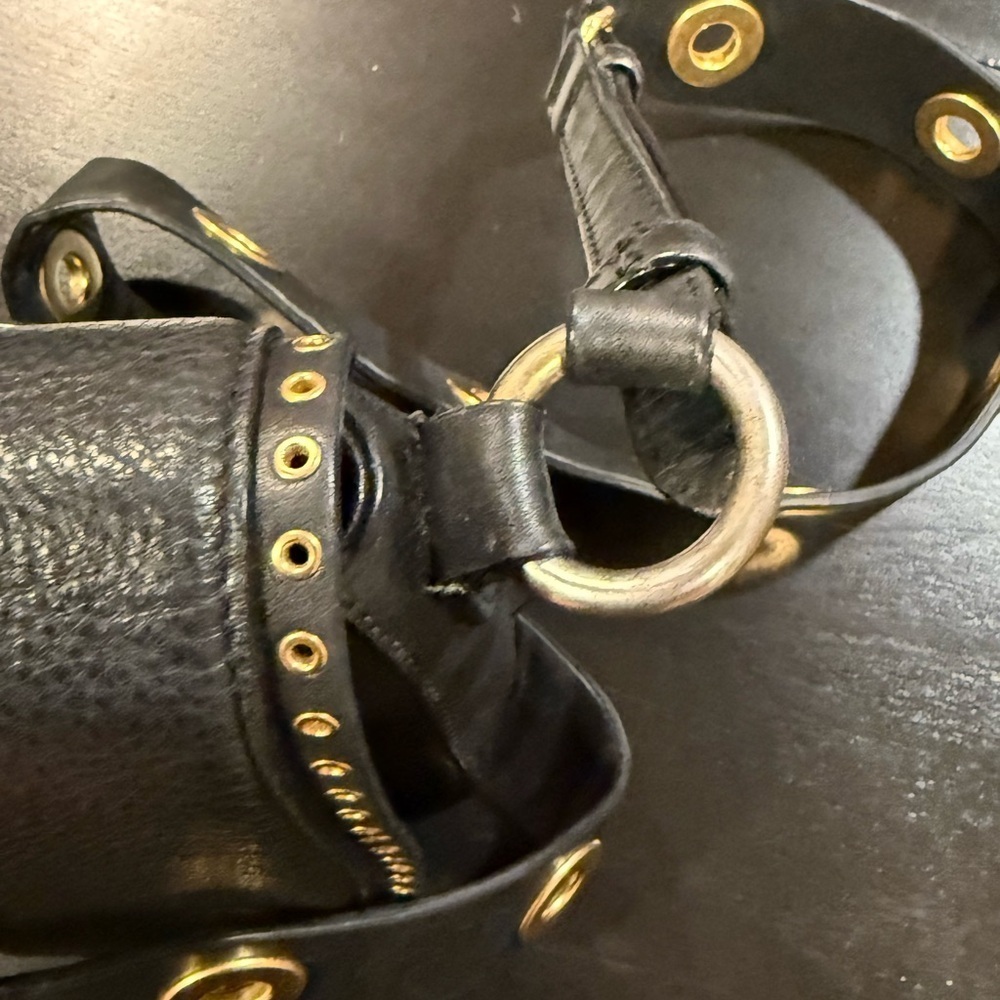 Michael Kors Brooklyn Black Gold Grommet Saddlebag Crossbody Purse Small - Picture 11 of 16
